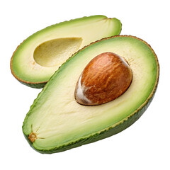Halved avocado with pit isolated on transparent background, a healthy fruit isolated on transparent background