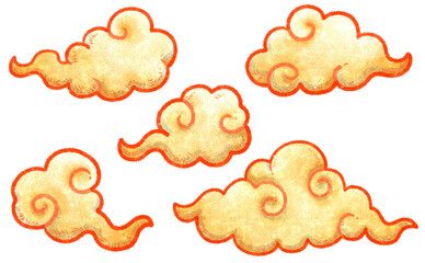 雲の手描きラスターイラストセット