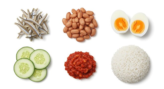 Assorted food ingredients composition on white background - Powered by Adobe