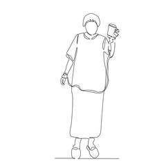 One continuous single drawing line art flat doodle medicine, woman, patient, health care, treatment, infusion, hospital. Isolated image hand draw contour on a white background, hand drawn, not AI