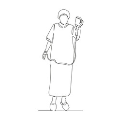 One continuous single drawing line art flat doodle medicine, woman, patient, health care, treatment, infusion, hospital. Isolated image hand draw contour on a white background, hand drawn, not AI