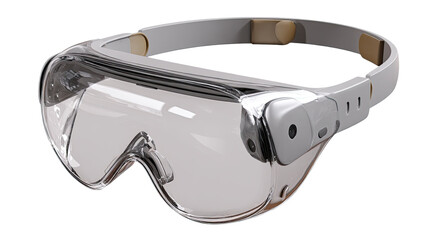 clear protective safety goggles with adjustable frame displayed in clean arrangement with sharp detail isolated on white background