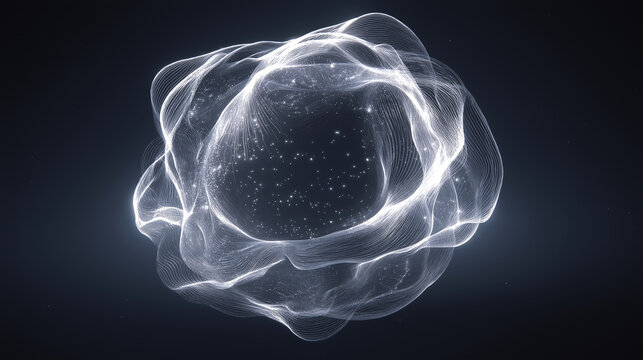 Luminous abstract sphere swirls sparkles, ideal for backgrounds, digital art, fantasy themes, graphic design projects, modern concepts, and futuristic designs.