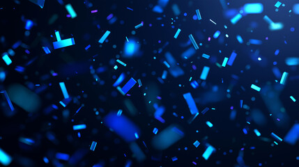 Blue confetti falls on a dark background, evoking celebration vibes. Suitable for party invitations, festive designs, or joyful event promotions.