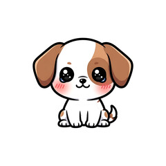 Cute sitting puppy dog cartoon character with big sparkling eyes. Adorable kawaii chibi animal mascot illustration for kids
