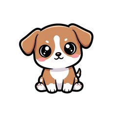 Adorable cartoon illustration of a cute brown and white puppy sitting down. This sweet little dog character has big, sparkling eyes and is designed in a simple, friendly kawaii style