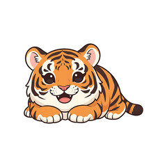 Adorable Baby Tiger Cartoon Illustration With Orange and Black Stripes on White Background