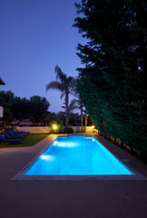 The night view of the villa swimming pool.  Cyprus