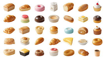 Delicious collection of sweet bakery shells including chocolate croissant and biscuit pattern