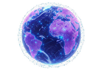 Glowing earth with continents and lights isolated on white background