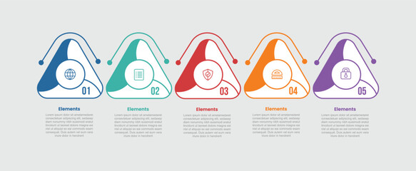 5 elements infographic comparison diagram with triangle round with circle circular wave with 5 step for slide presentation
