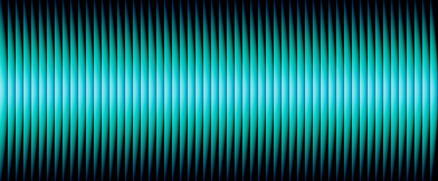 Turquoise, Black Wave Lines Glass Background. Abstract Vertical Gradient Pattern with Symmetrical Glow and Optical Depth