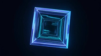Rotating blue geometric holographic diamond shape, abstract sci-fi HUD element. - Powered by Adobe