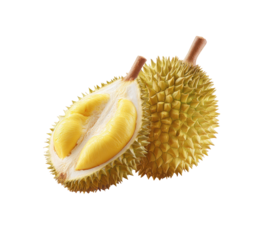 A spiky yellow fruit, halved to reveal creamy, golden flesh