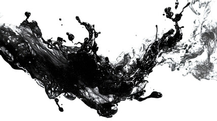 Black ink splashes  drops flow in clear liquid motion