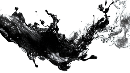Black ink splashes  drops flow in clear liquid motion