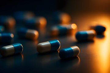 Cinematic looking Blue and white capsules 
