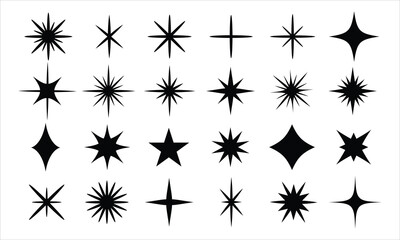 Sparkle stars collection. Minimalistic star set. Sunburst shape bundle. Vector illustration.