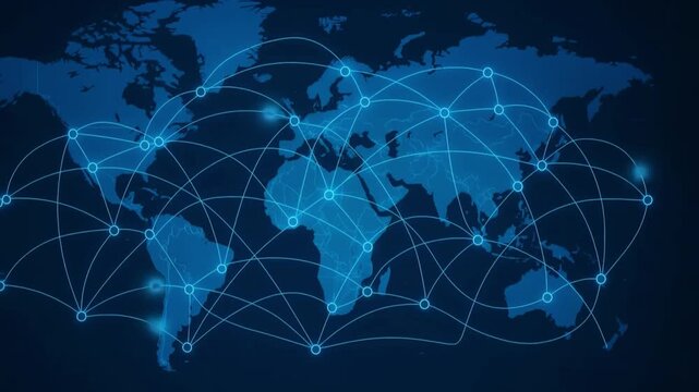 Global Connectivity: An illustration of interconnectedness. Seamless lines and nodes weave across a map, depicting the global network, information exchange, and the digital age.