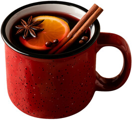Red Festive Mulled Wine Mug with Citrus and Spices – Transparent PNG