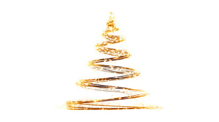 Glowing Christmas tree made of twinkling fairy lights arranged in a spiral pattern, soft golden illumination on a clean white background