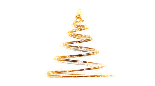 Glowing Christmas tree made of twinkling fairy lights arranged in a spiral pattern, soft golden illumination on a clean white background  - Powered by Adobe