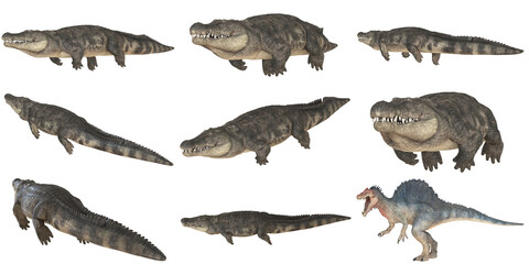 Collection of prehistoric crocodiles and dinosaurs