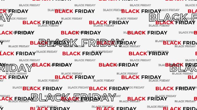 Abstract background animation with repeating Black Friday text in red and black move vertically, ideal for sale banners and retail promotions