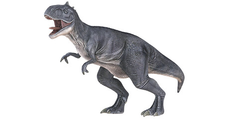 Detailed model of a roaring dinosaur.