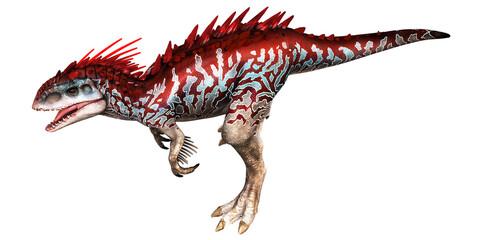 Colorful dinosaur with striking red spines