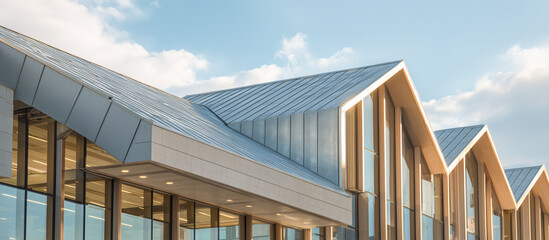 Fototapeta premium Modern architectural design sleek building exterior with unique roof