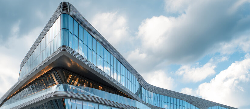 Modern architectural design sleek building exterior with unique roof