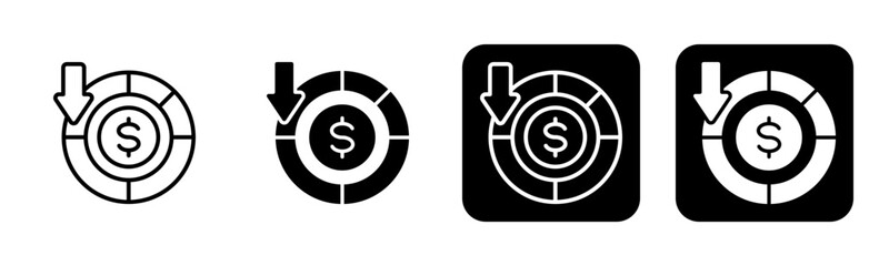 Reduce Cost Icon Line and Black Fill Style Collection