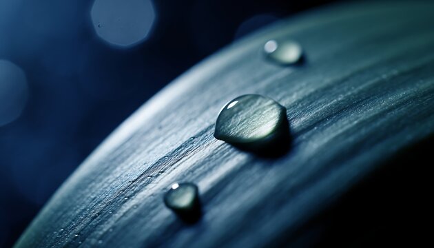 Pristine water droplets glistening on a vibrant green leaf – a refreshing close-up of nature's tranquility.