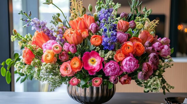 Elegant floral centerpiece decorating a festive event table setting