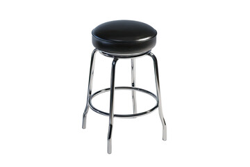Shiny chrome stool with black padded seat on black background (1)