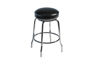 Shiny chrome stool with black padded seat on black background (1)
