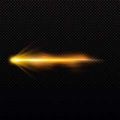 A fiery trail from a gunshot with smoke, glowing particles, and a bright flash. © sabelskaya