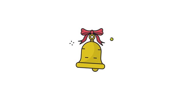Christmas Bell with Red Bow Ringing Animated Illustration.