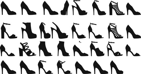 High heel silhouette, fashion shoe, stiletto icon, pump style, footwear design, trendy heels, elegant shoes, black vector, shoe collection, stylish outline