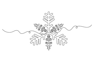 snowflakes minimalist one line drawing of winter for christmas outline vector