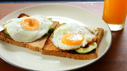 Morning scene with vegetarian food fresh orange juice arranged in soft light Vegetarian breakfast inspires mindful balance calm energy and wellness Pure vegetarian choice for a peaceful start