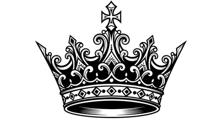 Intricate black and white ornate crown illustration with detailed design