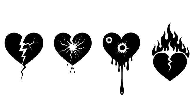 Broken heart symbols of sadness and loss