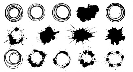 Ink splatter grunge elements set