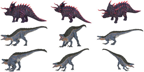 Fototapeta premium Collection of stylized dinosaur models