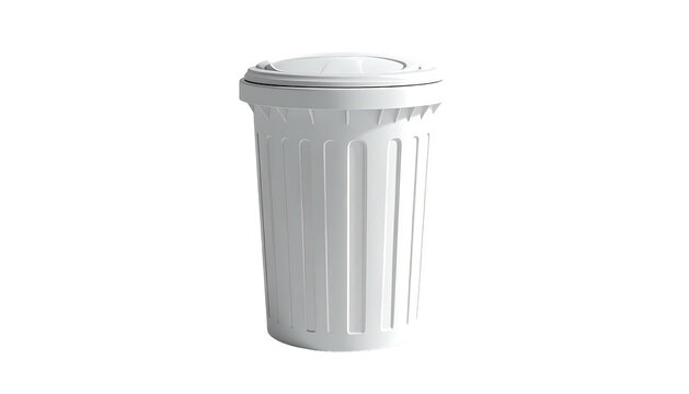 White plastic trash can with lid isolated on black