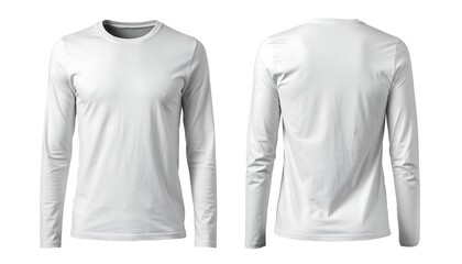 Blank white long-sleeve t-shirt mockup, front and back views for apparel design.