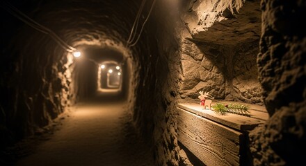 Festive holiday cheer in a cozy mine shaft, with a cute reindeer decoration, creating a warm and inviting atmosphere for unique seasonal campaigns