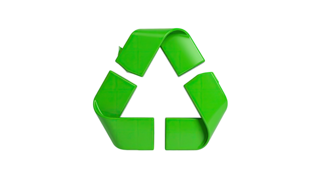 Green recycle symbol on black; bent arrows forming triangle